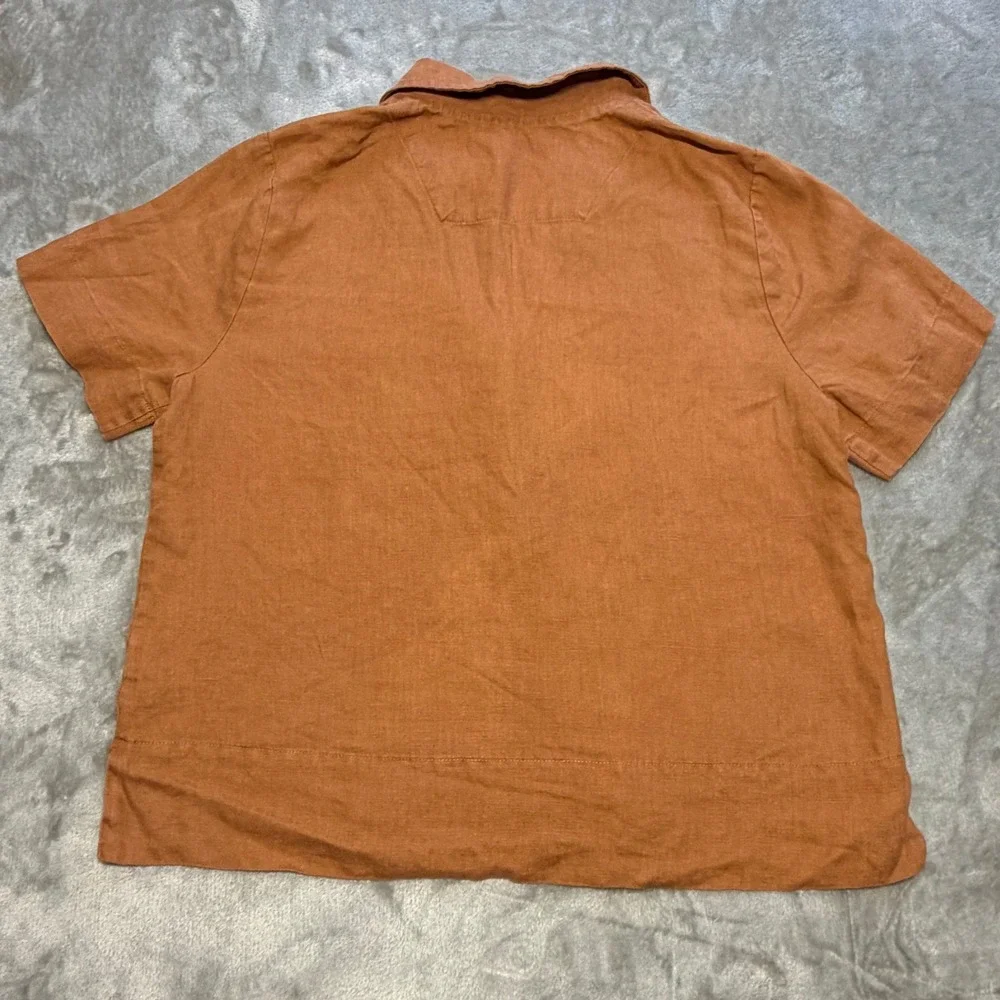 Quince 100% European Linen Short Sleeve Button Front Shirt Terracotta Orange XS - Picture 3 of 8